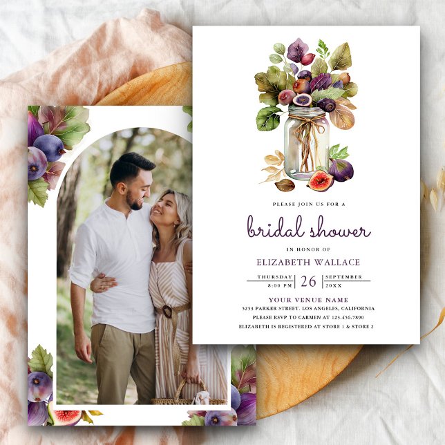 Rustic Purple Fig Mason Jar Photo Bridal Shower Invitation (Creator Uploaded)