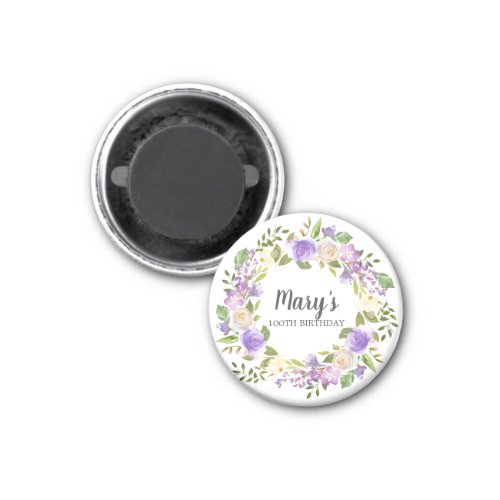 Rustic Purple Floral 100th Birthday Favor Magnet