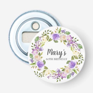 Rustic Purple Floral 80th Birthday Favor Bottle Opener