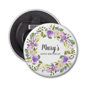 Rustic Purple Floral 90th Birthday Favor Bottle Opener