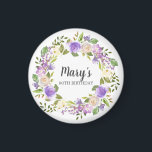 Rustic Purple Floral 90th Birthday Favor Magnet<br><div class="desc">Purple and ivory white roses create a beautifully rustic floral wreath. The birthday woman's name is written in a large script font. 90th Birthday is below. This item is part of the Rustic Purple Floral Botanical 90th Birthday collection. It contains many DIY templates that let you quickly create invitations and...</div>