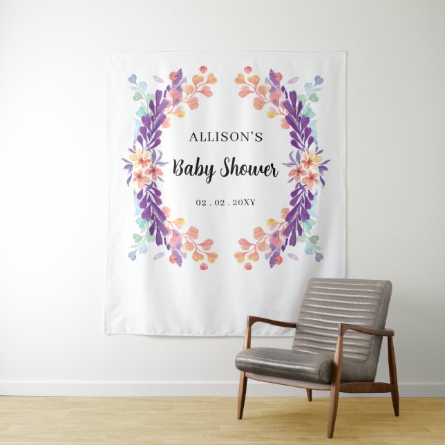 Rustic Purple Floral Baby Shower Backdrop (In Situ)