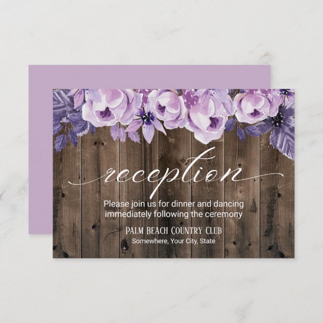 Rustic Purple Floral Barn Wedding Reception Invitation (Front/Back)