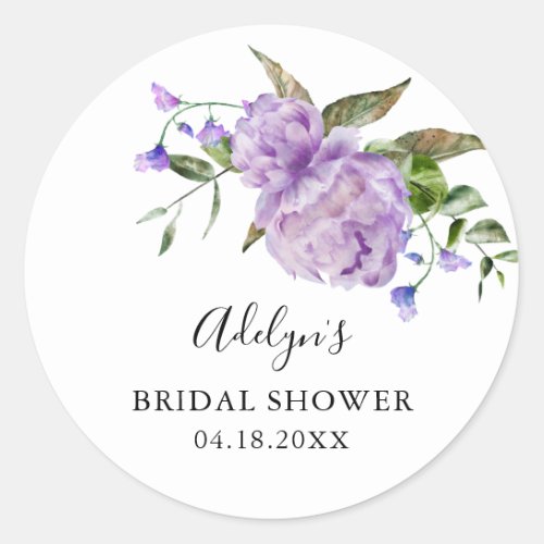 Rustic Purple Floral Bridal Shower Favor   Classic Round Sticker