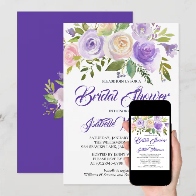 Rustic Purple Floral Bridal Shower Invitation | Zazzle