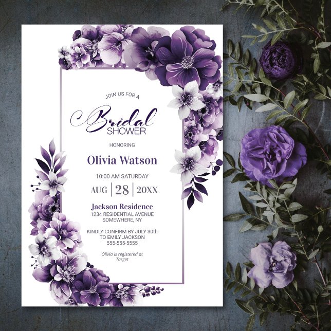 Rustic Purple Floral Bridal Shower Invitation (Creator Uploaded)