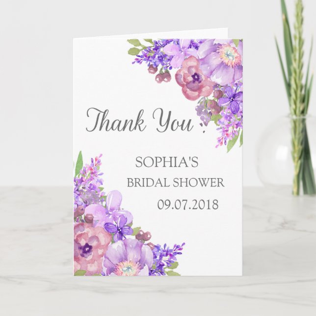 Rustic Purple Floral Bridal Shower Thank You (Front)