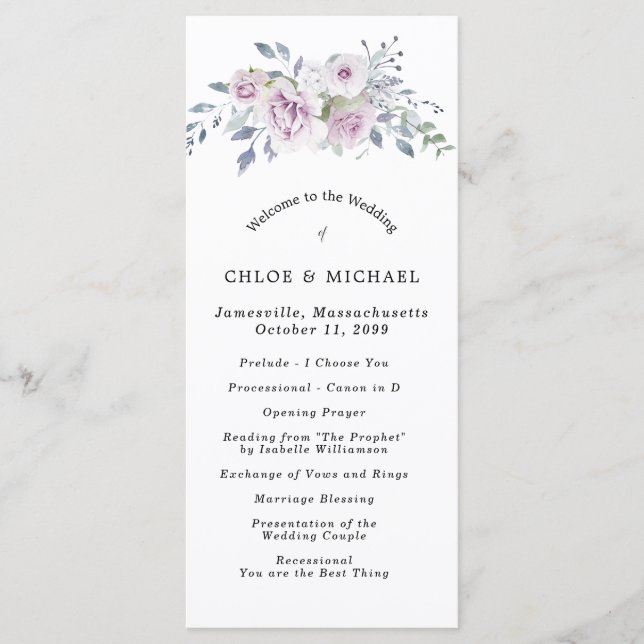 Rustic Purple Floral DIY Wedding Program (Front)