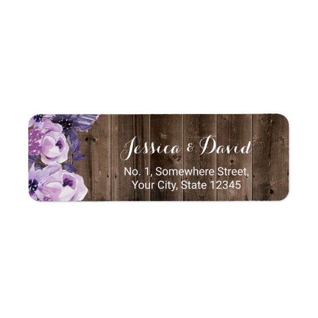 Rustic Purple Floral Elegant Barn Wedding Label (Front)