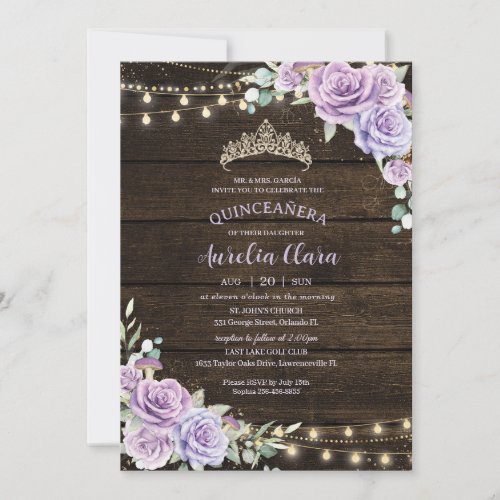 Rustic Purple Floral Enchanted Forest Quinceaera Invitation