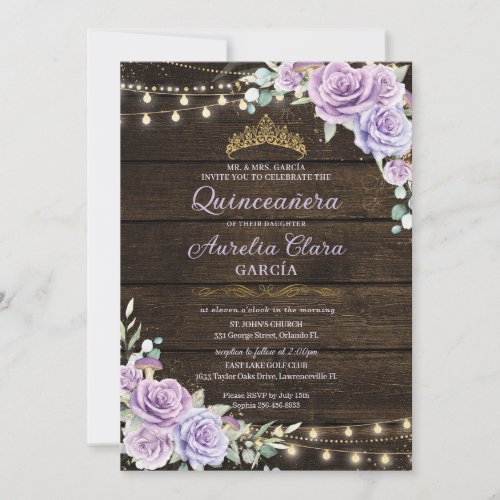 Rustic Purple Floral Enchanted Forest Quinceanera Invitation