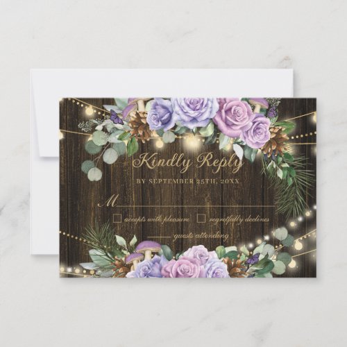 Rustic Purple Floral Enchanted Forest Quinceaera  RSVP Card