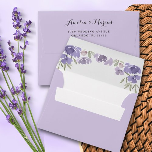 Rustic Purple Floral Eucalyptus RSVP Wedding Envelope