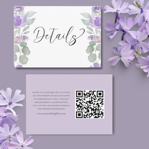 Rustic Purple Floral  Eucalyptus Wedding Details Enclosure Card