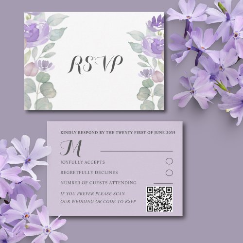 Rustic Purple Floral Eucalyptus Wedding RSVP