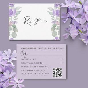 Rustic Purple Floral Eucalyptus Wedding RSVP Card