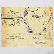 Rustic, purple floral folded, fall Wedding program