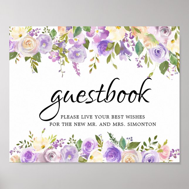 Rustic Purple Floral Guestbook Sign (Front)