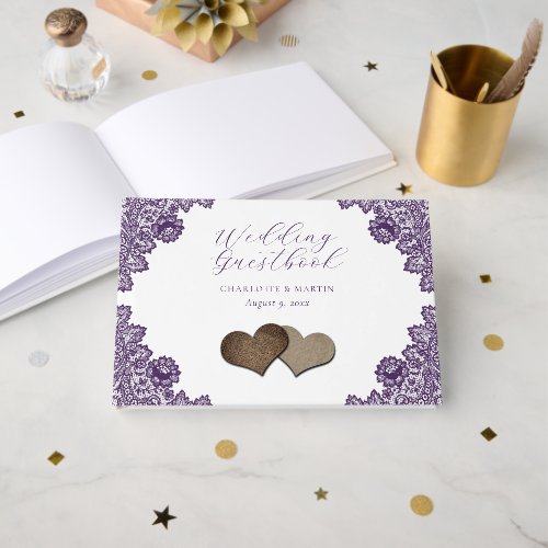 Rustic Purple Floral Lace Burlap Hearts Wedding