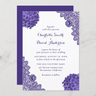 Rustic Purple Floral Lace Wedding Invitation