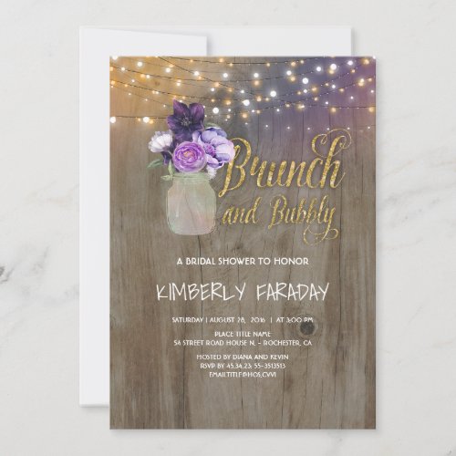Rustic Purple Floral Mason Jar Bridal Shower Invitation