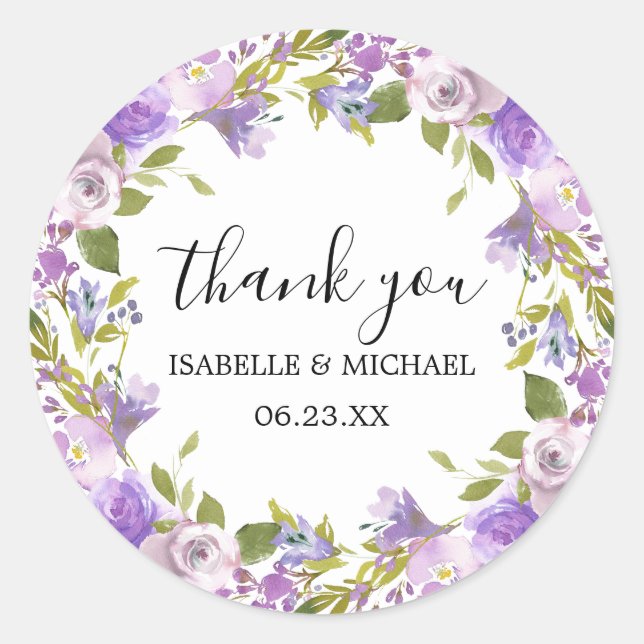 Rustic Purple Floral Monogram Wedding Favor Seal (Front)