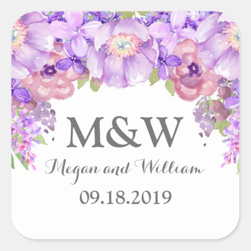 Rustic Purple Floral Monogram Wedding Tag