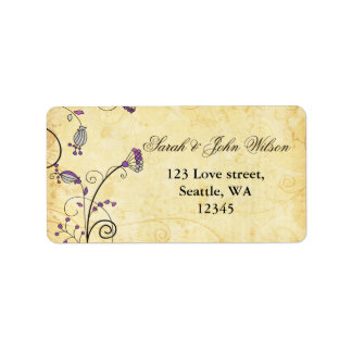 rustic  purple floral ,return address labeld label