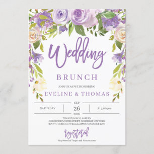 Rustic purple floral romantic wedding brunch invitation