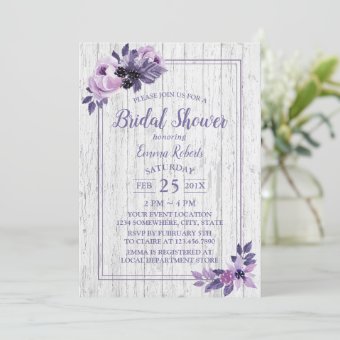 Rustic Purple Floral Spring Wedding Bridal Shower Invitation | Zazzle