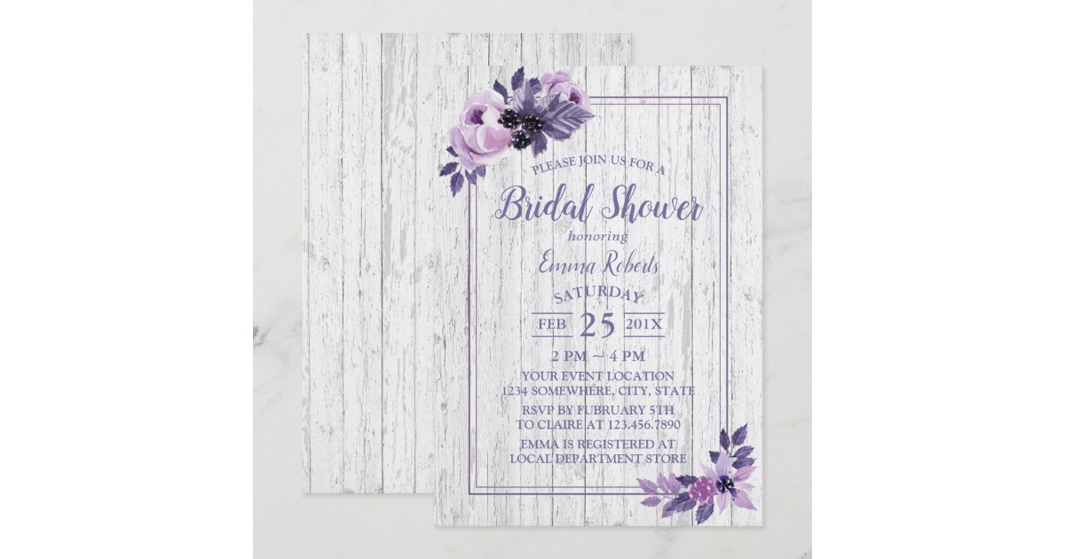 Rustic Purple Floral Spring Wedding Bridal Shower Invitation | Zazzle