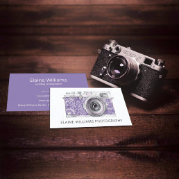 Rustic Purple Floral Vintage Camera Photographer  Business Card