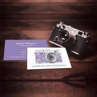Rustic Purple Floral Vintage Camera Photographer Business Card