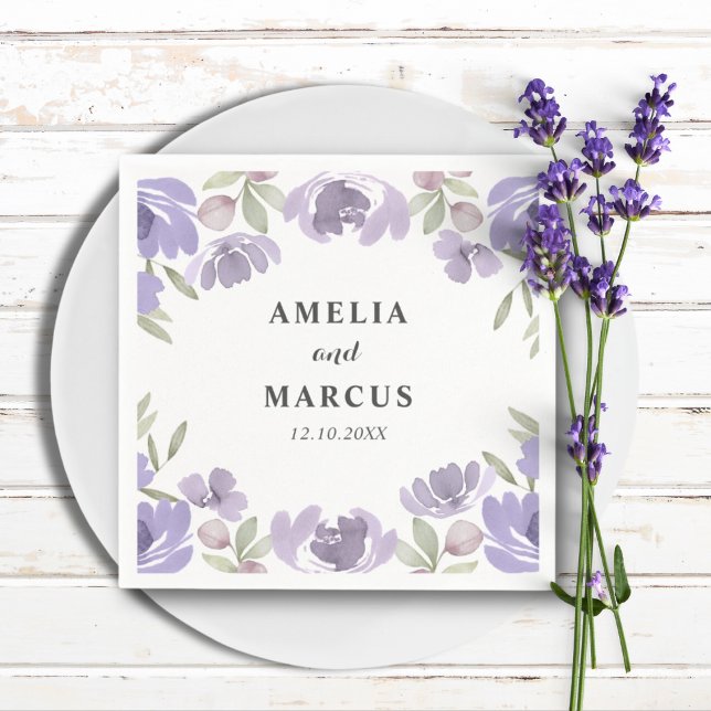 Rustic  Purple Floral Watercolor  Wedding Napkins (Creator Uploaded)