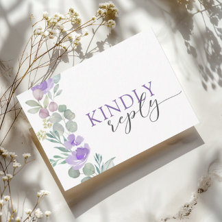 Rustic Purple Floral Watercolor Wedding RSVP Card