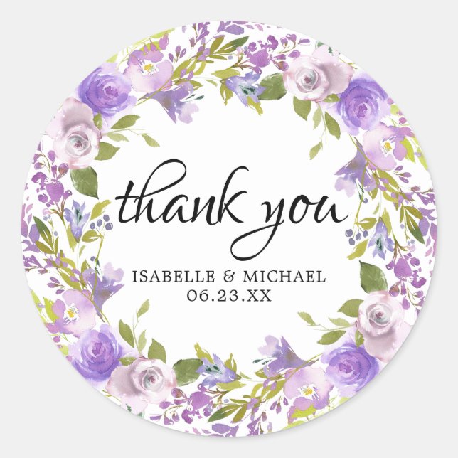Rustic Purple Floral Wedding Favor Seal (Front)