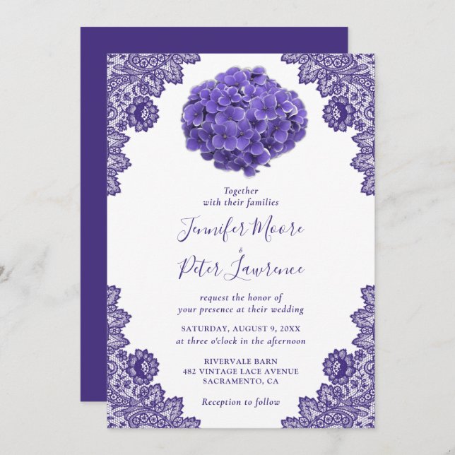 Rustic Purple Floral Wedding Invitation (Front/Back)