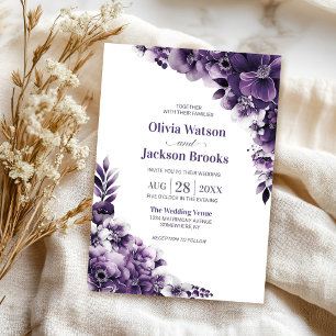Rustic Purple Floral Wedding Invitation