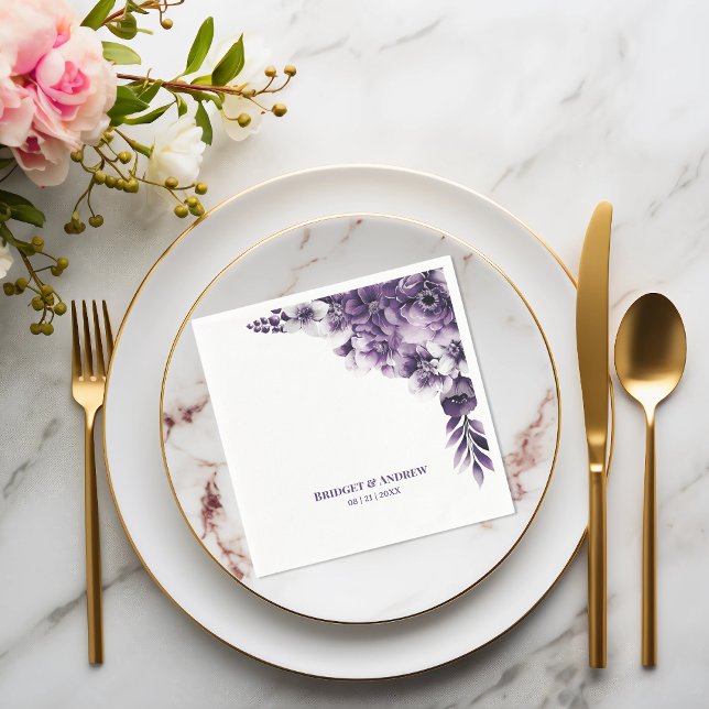 Rustic Purple Floral Wedding Napkins (Creator Uploaded)