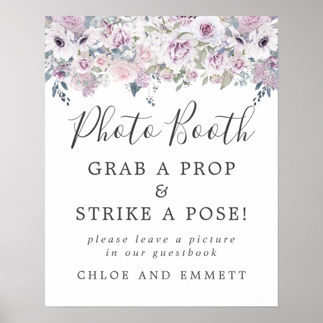 Rustic Purple Floral Wedding Photo Booth Sign (Front)