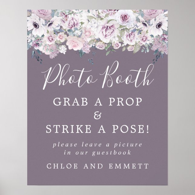 Rustic Purple Floral Wedding Photo Booth Sign (Front)
