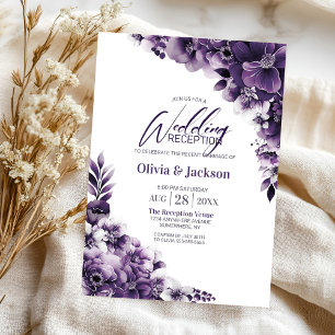 Rustic Purple Floral Wedding Reception Invitation