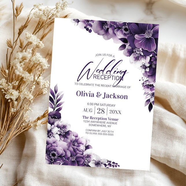 Rustic Purple Floral Wedding Reception Invitation (Creator Uploaded)