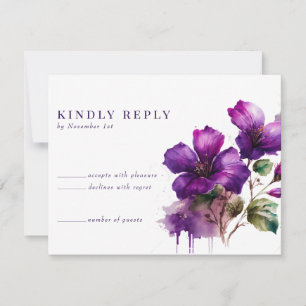 Rustic Purple Floral Wedding Response RSVP Cards
