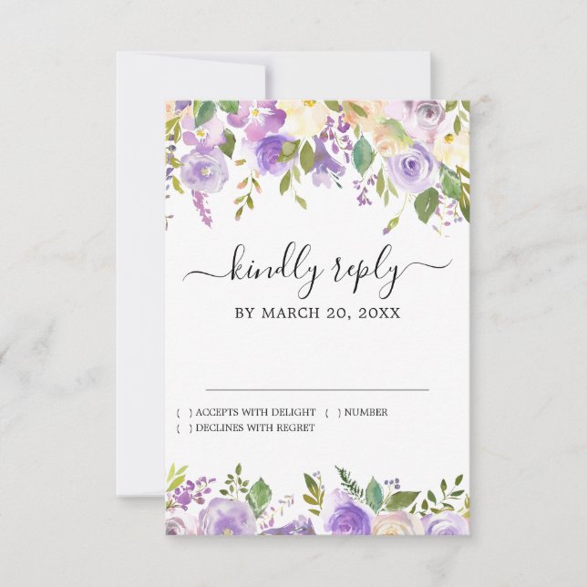 Rustic Purple Floral Wedding RSVP Card (Front)