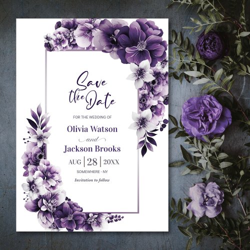Rustic Purple Floral Wedding Save the Date