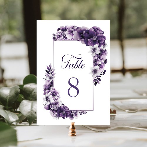 Rustic Purple Floral Wedding Table Number