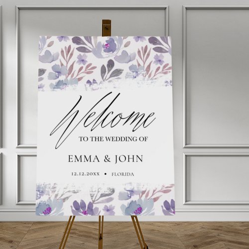 Rustic Purple Floral Wedding Welcome  Foam Board