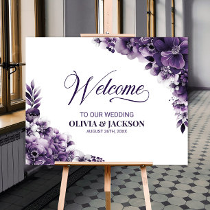 Rustic Purple Floral Wedding Welcome Sign