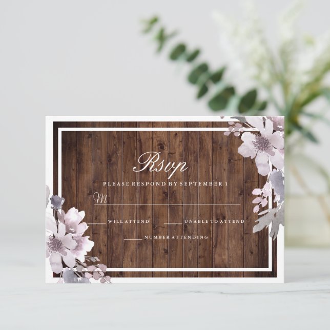 Rustic Purple Floral Winter Wedding RSVP (Standing Front)